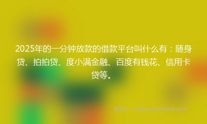 2025年的一分钟放款的借款平台叫什么有：随身贷、拍拍贷、度小满金融、百度有钱花、信用卡贷等。