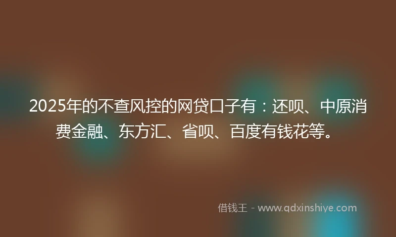 2025年的不查风控的网贷口子有：还呗、中原消费金融、东方汇、省呗、百度有钱花等。
