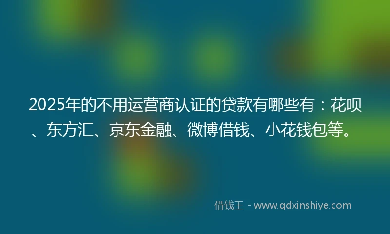 2025年的不用运营商认证的贷款有哪些有：花呗、东方汇、京东金融、微博借钱、小花钱包等。
