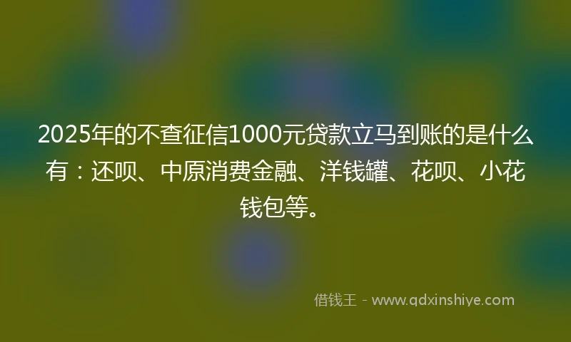 2025年的不查征信1000元贷款立马到账的是什么有：还呗、中原消费金融、洋钱罐、花呗、小花钱包等。