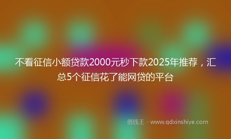 不看征信小额贷款2000元秒下款2025年推荐，汇总5个征信花了能网贷的平台