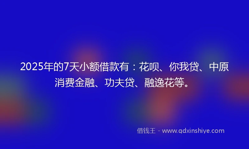 2025年的7天小额借款有：花呗、你我贷、中原消费金融、功夫贷、融逸花等。