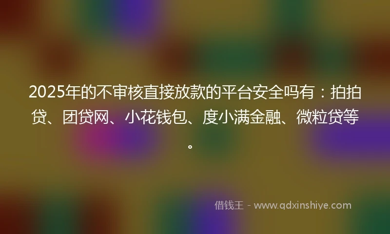 2025年的不审核直接放款的平台安全吗有:拍拍贷、团贷网、小花钱包、度小满金融、微粒贷等。