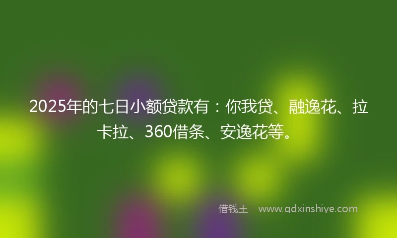 2025年的七日小额贷款有：你我贷、融逸花、拉卡拉、360借条、安逸花等。