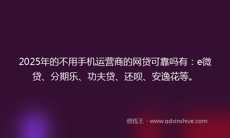2025年的不用手机运营商的网贷可靠吗有：e微贷、分期乐、功夫贷、还呗、安逸花等。