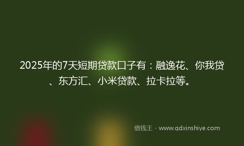 2025年的7天短期贷款口子有:融逸花、你我贷、东方汇、小米贷款、拉卡拉等。