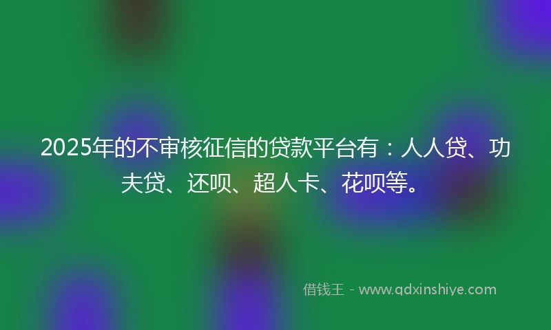 2025年的不审核征信的贷款平台有：人人贷、功夫贷、还呗、超人卡、花呗等。