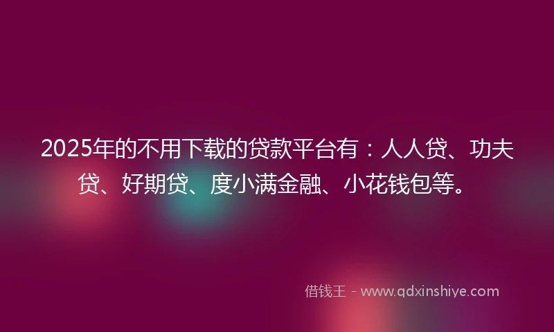 2025年的不用下载的贷款平台有：人人贷、功夫贷、好期贷、度小满金融、小花钱包等。