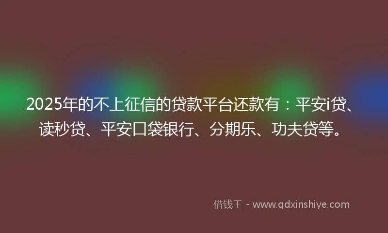 2025年的不上征信的贷款平台还款有：平安i贷、读秒贷、平安口袋银行、分期乐、功夫贷等。