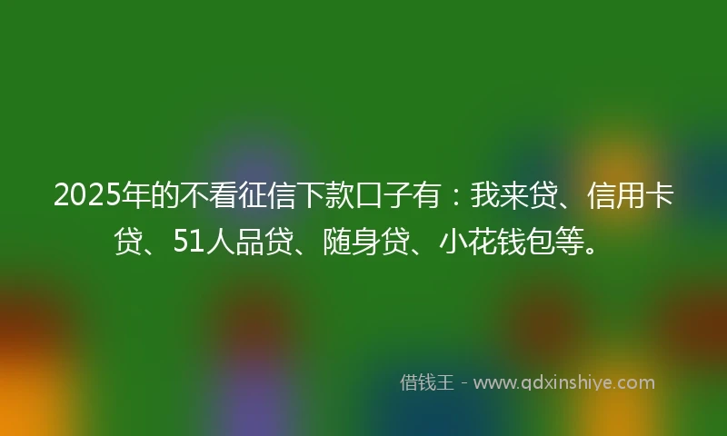 2025年的不看征信下款口子有：我来贷、信用卡贷、51人品贷、随身贷、小花钱包等。