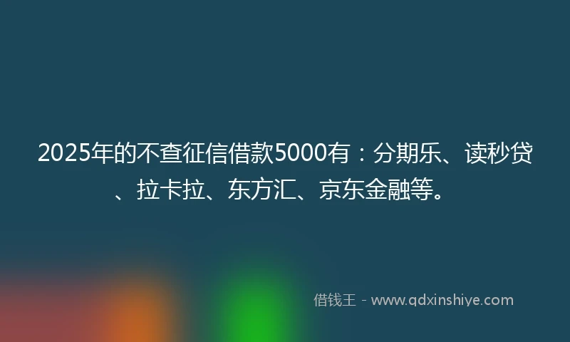 2025年的不查征信借款5000有：分期乐、读秒贷、拉卡拉、东方汇、京东金融等。