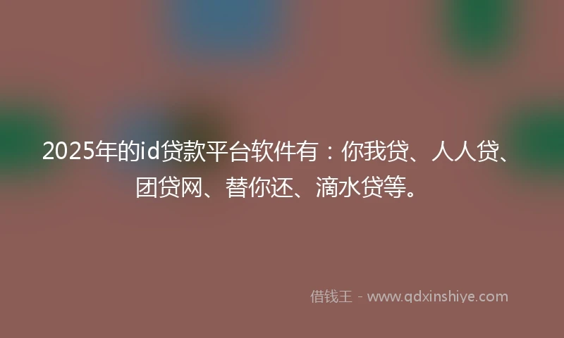 2025年的id贷款平台软件有：你我贷、人人贷、团贷网、替你还、滴水贷等。