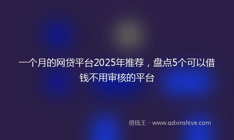 一个月的网贷平台2025年推荐，盘点5个可以借钱不用审核的平台