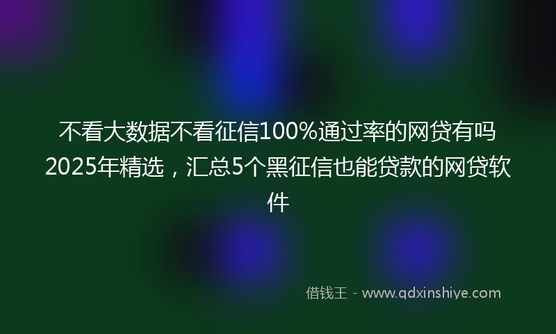 不看大数据不看征信100%通过率的网贷有吗2025年精选，汇总5个黑征信也能贷款的网贷软件