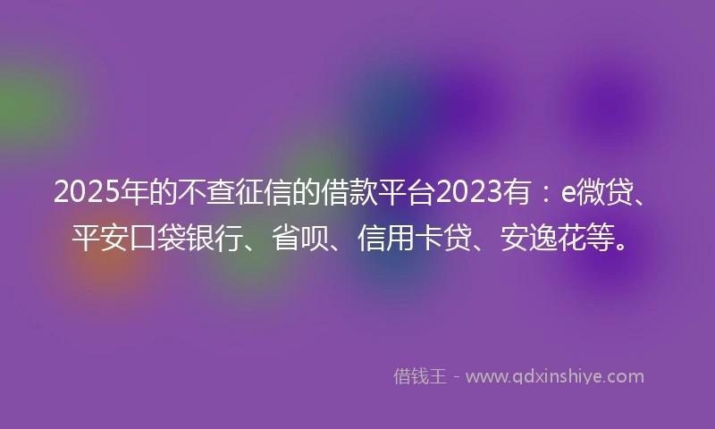 2025年的不查征信的借款平台2023有：e微贷、平安口袋银行、省呗、信用卡贷、安逸花等。