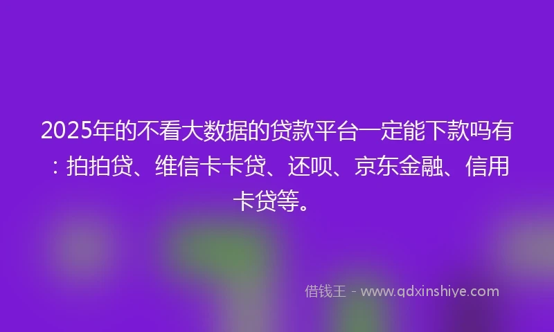 2025年的不看大数据的贷款平台一定能下款吗有：拍拍贷、维信卡卡贷、还呗、京东金融、信用卡贷等。