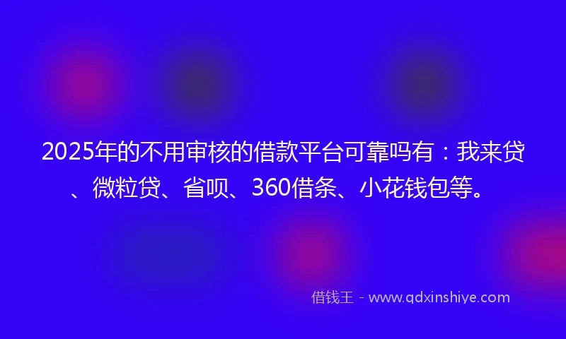 2025年的不用审核的借款平台可靠吗有：我来贷、微粒贷、省呗、360借条、小花钱包等。