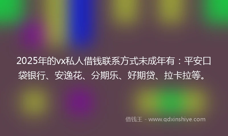 2025年的vx私人借钱联系方式未成年有：平安口袋银行、安逸花、分期乐、好期贷、拉卡拉等。