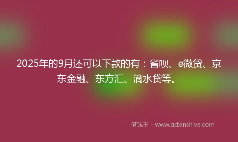 2025年的9月还可以下款的有：省呗、e微贷、京东金融、东方汇、滴水贷等。