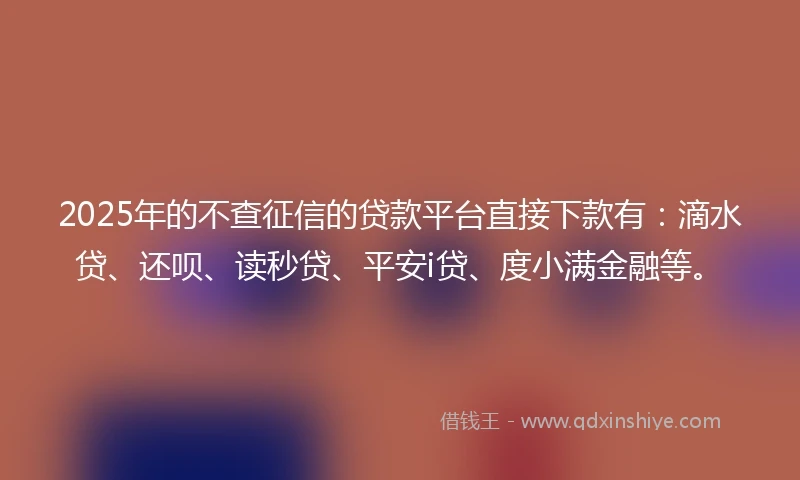 2025年的不查征信的贷款平台直接下款有：滴水贷、还呗、读秒贷、平安i贷、度小满金融等。