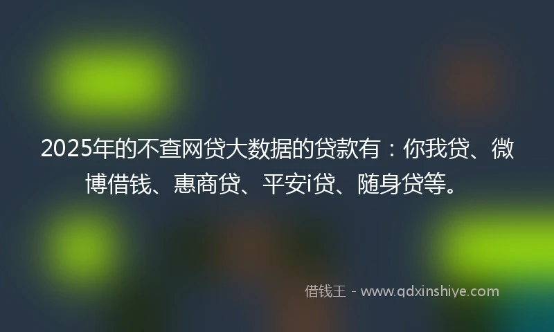 2025年的不查网贷大数据的贷款有：你我贷、微博借钱、惠商贷、平安i贷、随身贷等。