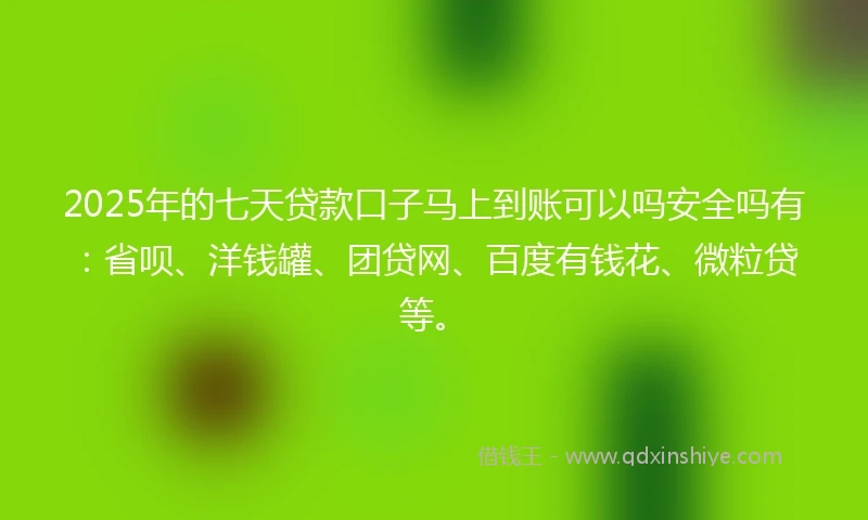 2025年的七天贷款口子马上到账可以吗安全吗有：省呗、洋钱罐、团贷网、百度有钱花、微粒贷等。