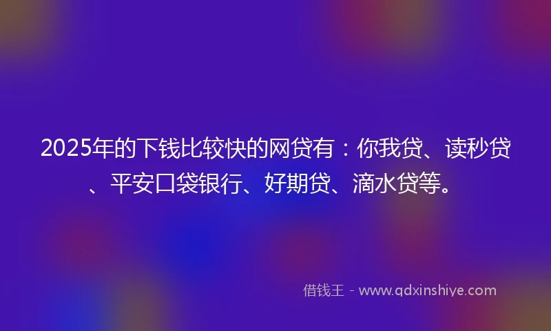 2025年的下钱比较快的网贷有：你我贷、读秒贷、平安口袋银行、好期贷、滴水贷等。