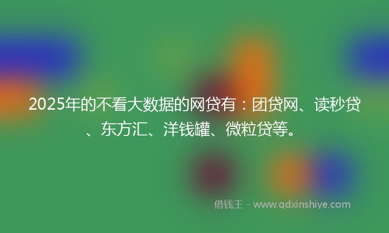 2025年的不看大数据的网贷有：团贷网、读秒贷、东方汇、洋钱罐、微粒贷等。