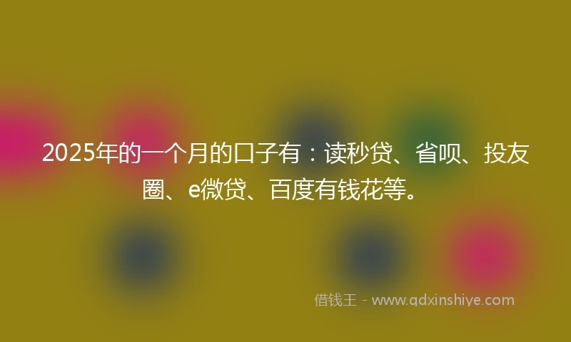 2025年的一个月的口子有：读秒贷、省呗、投友圈、e微贷、百度有钱花等。