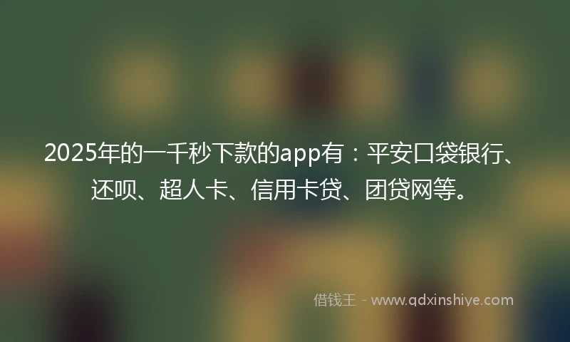 2025年的一千秒下款的app有：平安口袋银行、还呗、超人卡、信用卡贷、团贷网等。