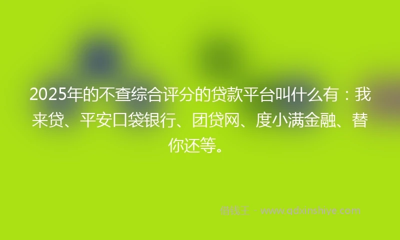 2025年的不查综合评分的贷款平台叫什么有：我来贷、平安口袋银行、团贷网、度小满金融、替你还等。