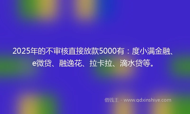 2025年的不审核直接放款5000有：度小满金融、e微贷、融逸花、拉卡拉、滴水贷等。