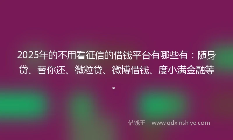 2025年的不用看征信的借钱平台有哪些有:随身贷、替你还、微粒贷、微博借钱、度小满金融等。