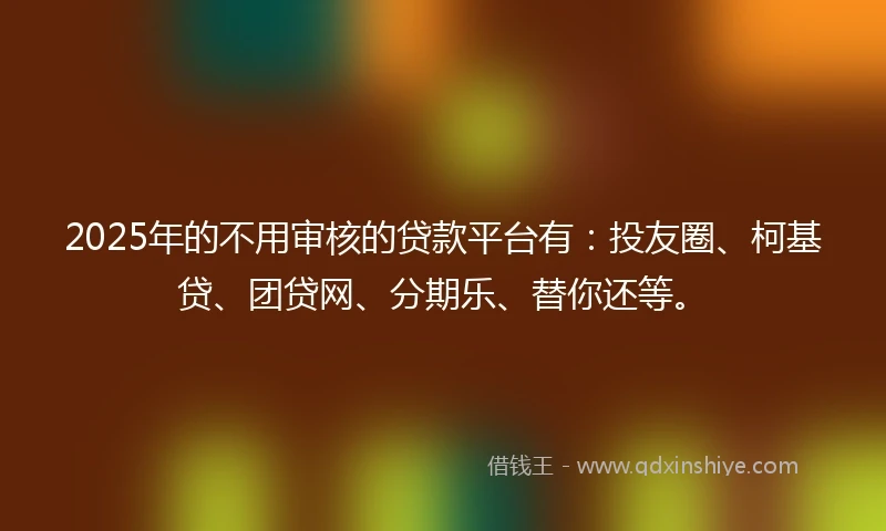 2025年的不用审核的贷款平台有：投友圈、柯基贷、团贷网、分期乐、替你还等。