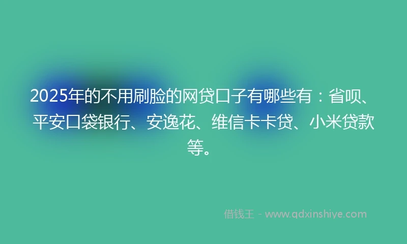 2025年的不用刷脸的网贷口子有哪些有：省呗、平安口袋银行、安逸花、维信卡卡贷、小米贷款等。