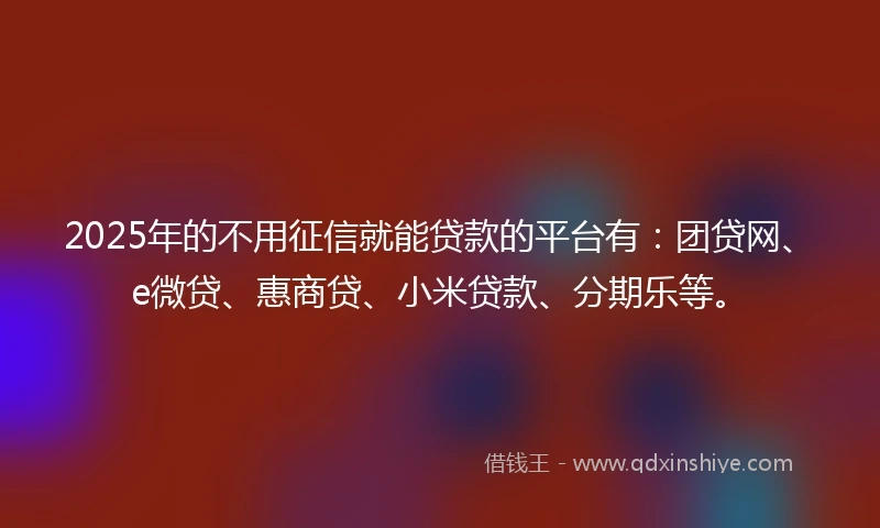 2025年的不用征信就能贷款的平台有：团贷网、e微贷、惠商贷、小米贷款、分期乐等。