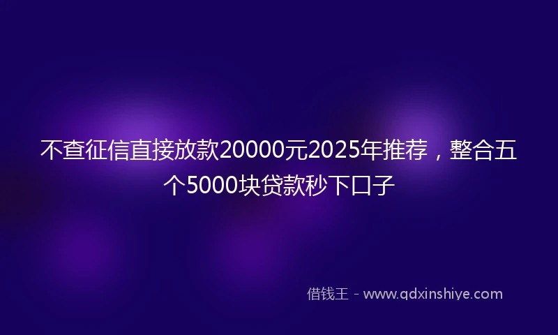 不查征信直接放款20000元2025年推荐，整合五个5000块贷款秒下口子