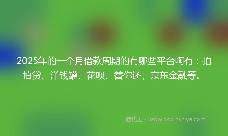 2025年的一个月借款周期的有哪些平台啊有：拍拍贷、洋钱罐、花呗、替你还、京东金融等。
