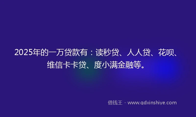2025年的一万贷款有：读秒贷、人人贷、花呗、维信卡卡贷、度小满金融等。