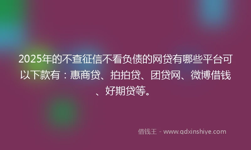 2025年的不查征信不看负债的网贷有哪些平台可以下款有：惠商贷、拍拍贷、团贷网、微博借钱、好期贷等。
