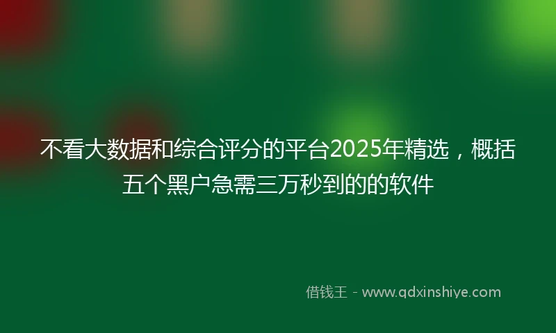 不看大数据和综合评分的平台2025年精选，概括五个黑户急需三万秒到的的软件