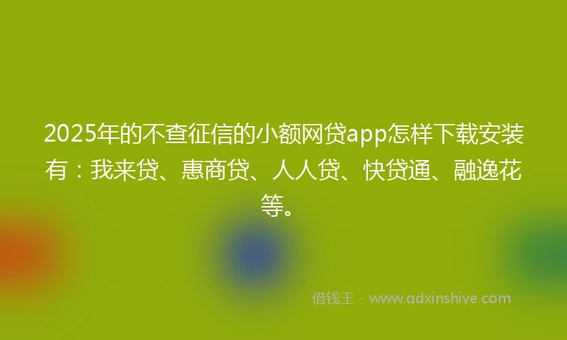2025年的不查征信的小额网贷app怎样下载安装有：我来贷、惠商贷、人人贷、快贷通、融逸花等。