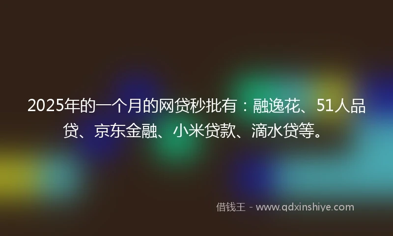 2025年的一个月的网贷秒批有：融逸花、51人品贷、京东金融、小米贷款、滴水贷等。