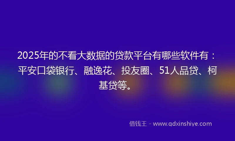 2025年的不看大数据的贷款平台有哪些软件有：平安口袋银行、融逸花、投友圈、51人品贷、柯基贷等。