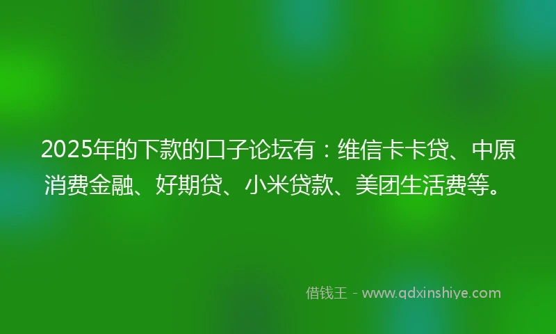 2025年的下款的口子论坛有：维信卡卡贷、中原消费金融、好期贷、小米贷款、美团生活费等。