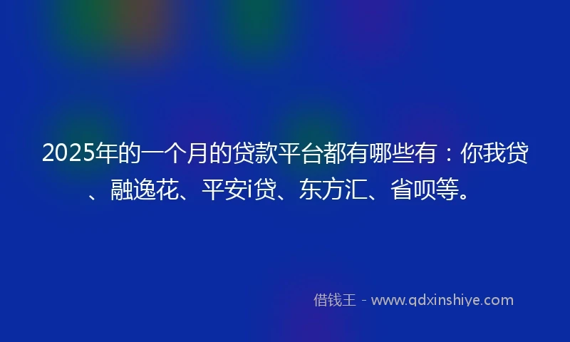 2025年的一个月的贷款平台都有哪些有：你我贷、融逸花、平安i贷、东方汇、省呗等。