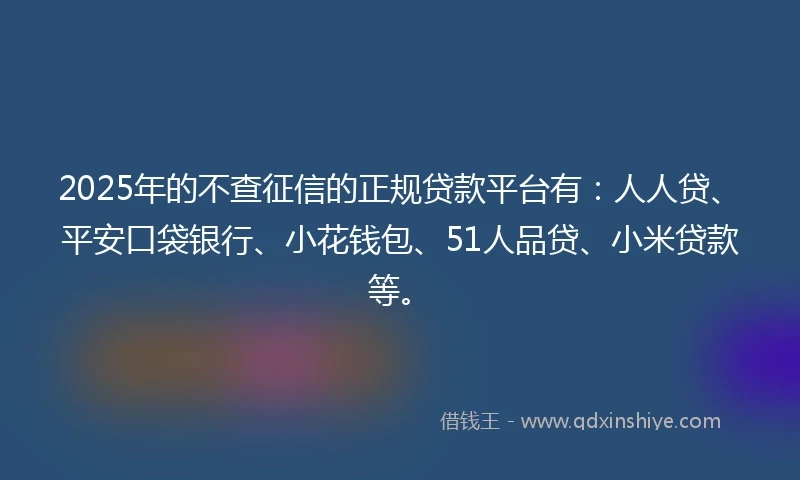 2025年的不查征信的正规贷款平台有：人人贷、平安口袋银行、小花钱包、51人品贷、小米贷款等。