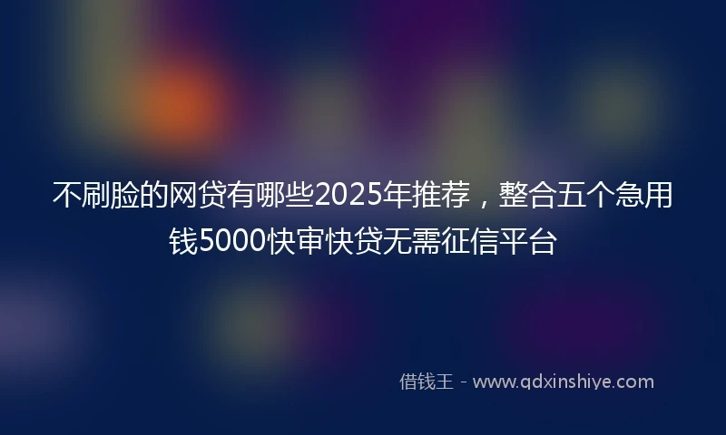 不刷脸的网贷有哪些2025年推荐，整合五个急用钱5000快审快贷无需征信平台