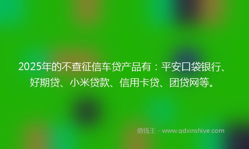 2025年的不查征信车贷产品有：平安口袋银行、好期贷、小米贷款、信用卡贷、团贷网等。