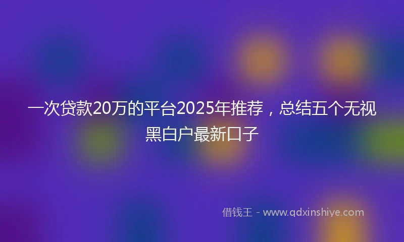 一次贷款20万的平台2025年推荐，总结五个无视黑白户最新口子